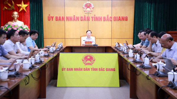 Quang cảnh phiên họp thứ 5 Ban chỉ đạo CCHC của Chính phủ sáng 19.7 tại điểm cầu tỉnh Bắc Giang Ảnh: ITN